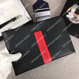 Prada Saffiano And Crocodile Leather Pouch Red - Image 3