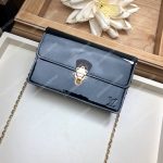 LV Cherrywood Chain Wallet patent calf leather with Monogram canvas in Black