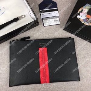 Prada Saffiano And Crocodile Leather Pouch Red - Image 5