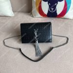 Saint Laurent Kate Chain Wallet With Tassel Black Crocodile