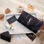 Saint Laurent Monogram Large Flap In Grain De Poudre Embossed Black