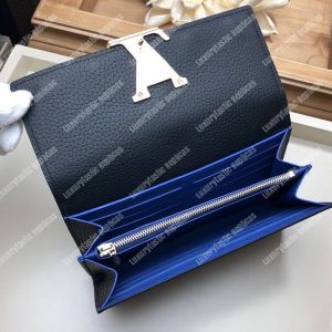 LV Capucines Wallet Taurillon Noir Leather Monogram Blue Flowers - Image 6