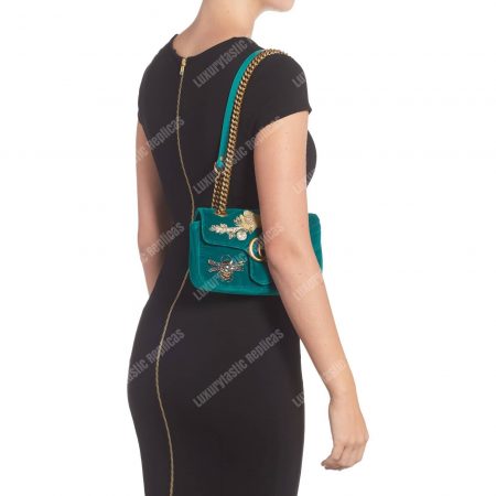 Gucci GG Marmont Embroidered Velvet Mini Bag Bee - Image 3