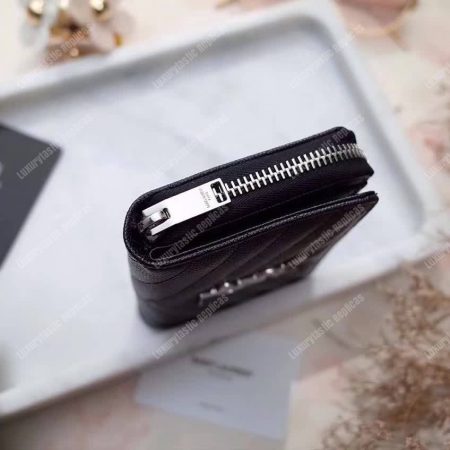 Saint Laurent Compact Zip Around Wallet Black Grain De Poudre - Image 6