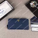 Prada Large Saffiano Leather Wallet Blue Gold Hardware
