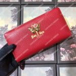 Gucci Garden Leather Zip Around Wallet Red with Butterfly