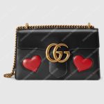 Gucci GG Marmont Leather Shoulder Bag Hearts Black