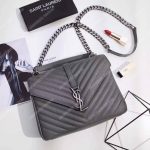Saint Laurent Classic Medium College Monogram Earth Grey Silver-Toned