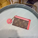 LV Zipped Card Holder Monogram canvas with colorful grained-leather trim Rose Ballerine Red