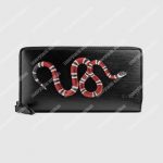 Gucci Kingsnake Print Leather Zip Around Wallet Black