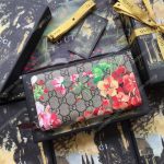Gucci GG Blooms Supreme Zip Around Wallet Antique Pink