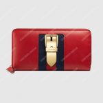 Gucci Sylvie Leather Zip Around Wallet Hibiscus Red