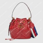 Gucci GG Marmont Chevron Leather Bucket Bag Hibiscus Red