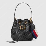 Gucci GG Marmont Chevron Leather Bucket Bag Black