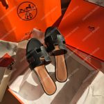 Hermes Oran Sandal Calfskin Leather Black