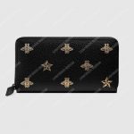 Gucci Bee Star Leather Zip Around Wallet Black