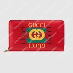 Gucci Print Leather Zip Around Wallet Red