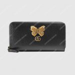Gucci GG Leather Zip Around Wallet With Butterfly Black