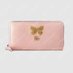 Gucci GG Leather Zip Around Wallet With Butterfly Light Pink