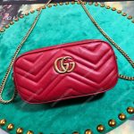 Gucci GG Marmont Mini Chain Bag 3 Zips Hibiscus Red