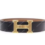 Hermes H Belt Buckle Reversible Leather Strap Brown