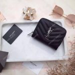 Saint Laurent Compact Zip Around Wallet Black Grain De Poudre