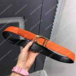 Hermes Etrier Buckle & Reversible Leather Strap 32 mm Noir / Orange