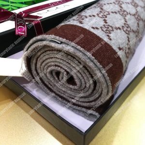 Gucci Monogram GG Wool Scarf Grey Burgundy - Image 7