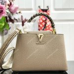 LV Capucine BB Handbag Taurillon Leather Galet Gray/Noir