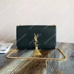 Saint Laurent Medium Kate Tassel Chain Bag Dark Green Crocodile