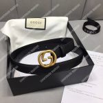 Gucci Slim Leather Belt With Double G Buckle Black