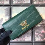 Gucci Garden Leather Continental Wallet Green with Butterfly