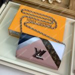 LV Twist Chain Wallet Epi Leather Monogram Blanc Rose