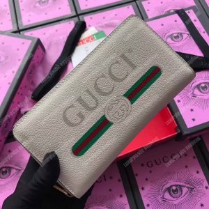 Gucci Print Leather Zip Around Wallet White - Image 5