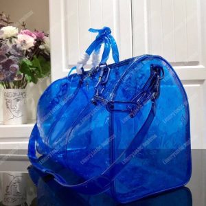 LV Keepall Bandouliere Monogram 50 Blue PVC - Image 3