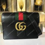 Gucci GG Marmont Stylish Striped Canvas Bag Black