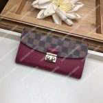 LV Croisette Wallet Damier canvas w/ grained leather Lie De Vin