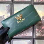 Gucci Garden Leather Zip Around Wallet Green with Butterfly
