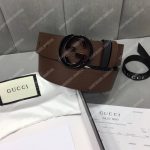 Gucci Leather Belt With Interlocking G Buckle Brown