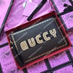 Gucci Guccy Print Leather Pouch Bag Black