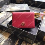 Gucci Leather Card Case Wallet Hibiscus Red