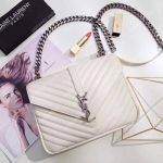 Saint Laurent Classic Medium College Monogram White Silver-Toned