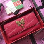Gucci GG Leather Continental Wallet With Butterfly Hibiscus Red