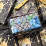 Gucci GG Blue Blooms Supreme Zip Around Wallet Antique Blue