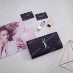 Saint Laurent Large Flap Wallet In Black Crocodile Embossed Shiny