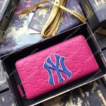 Gucci Fuchsia Zip Around Wallet with NY Yankees™ Patch