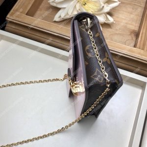 LV Cherrywood Chain Wallet patent calf leather with Monogram canvas in Rose Ballerine Pink - Image 8