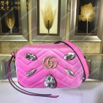 Gucci GG Marmont Velvet Small Shoulder Bag With Crystals Pink