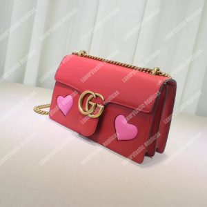Gucci GG Marmont Leather Shoulder Bag Hearts Red - Image 9