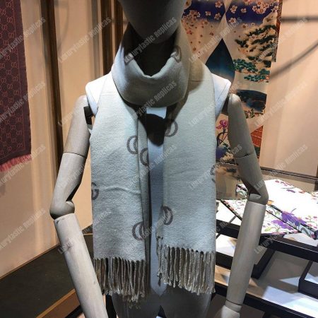 Gucci Wool Scarf Double G Pattern Beige Brown - Image 7